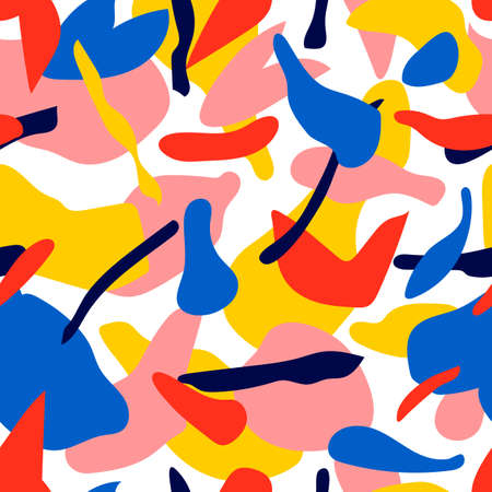 Abstract seamless pattern. Hand drawn doodle shapes, marks and lines. Creative colorful background. Vector illustrationのイラスト素材