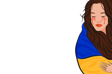 Ukrainian girl. Stop War in Ukraine. Ukraine War Poster. Vector Illustration.のイラスト素材
