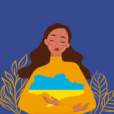 Ukrainian girl. Stop War in Ukraine. Ukraine War Poster. Vector Illustration.のイラスト素材