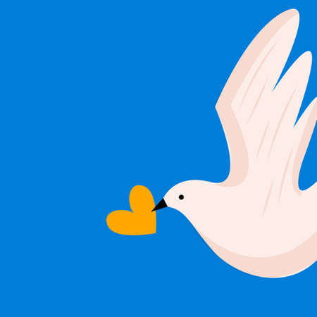 Dove of peace. Flying bird with an branch in beak. Peace and love, freedom, no war concept.のイラスト素材