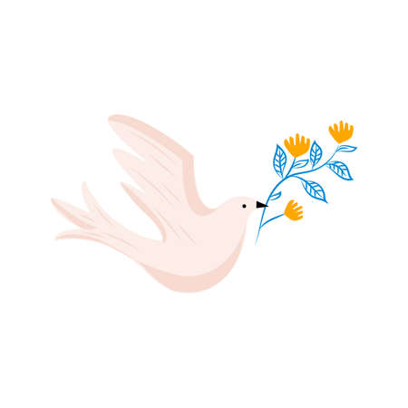 Dove of peace. Flying bird with an branch in beak. Peace and love, freedom, no war concept.のイラスト素材