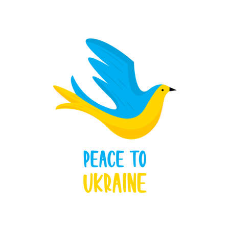 Flag of Ukraine in the form of a dove of peace. Dove of peace. Flying bird with an branch in beak. Peace and love, freedom, no war concept.のイラスト素材