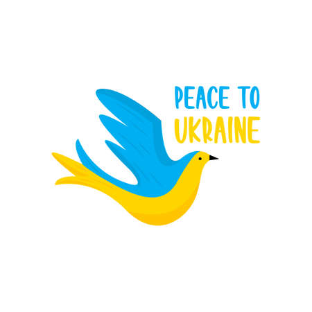 Flag of Ukraine in the form of a dove of peace. Dove of peace. Flying bird with an branch in beak. Peace and love, freedom, no war concept.のイラスト素材