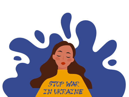 Ukrainian girl. Stop War in Ukraine. Ukraine War Poster. Vector Illustration.のイラスト素材