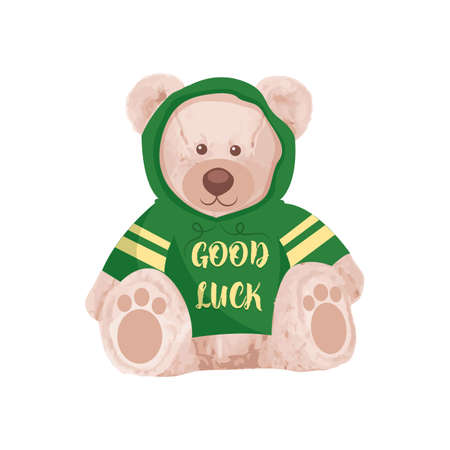 Good Luck Slogan. Cute brown bear doll vector illustration on isolated backgroundのイラスト素材