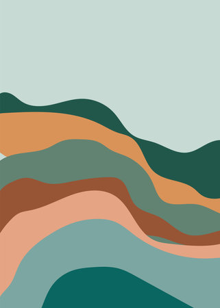 Landscape background in banner style. Geometric template with wavy shape. Abstract vector art. Art landscape background with wave pattern vector. Natural wallpaper with curve elements.のイラスト素材