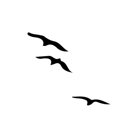 A Hand Drawn Flock of Flying Birds. Monochrome Bird Silhouettes.のイラスト素材