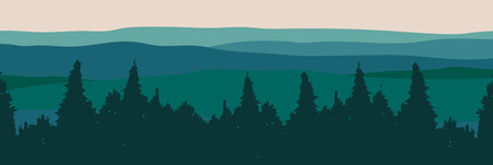 Forest silhouette background. Vector Seamless hand drawn forest.のイラスト素材