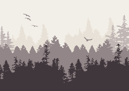 Forest silhouette background. Vector Seamless hand drawn forest.のイラスト素材