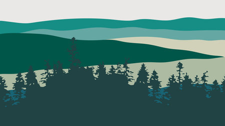 Forest silhouette background. Vector Seamless hand drawn forest.のイラスト素材