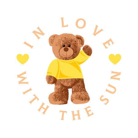 In Love With The Sun brown bear doll slogan vector illustration on black backgroundのイラスト素材