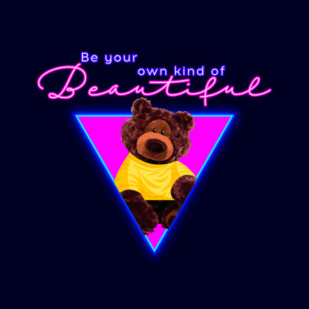 Beautiful cute neon brown bear doll slogan vector illustration on black backgroundのイラスト素材