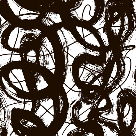 Seamless pattern with hand drawn brush strokes. Wavy and swirled brush strokes vector seamless pattern.のイラスト素材