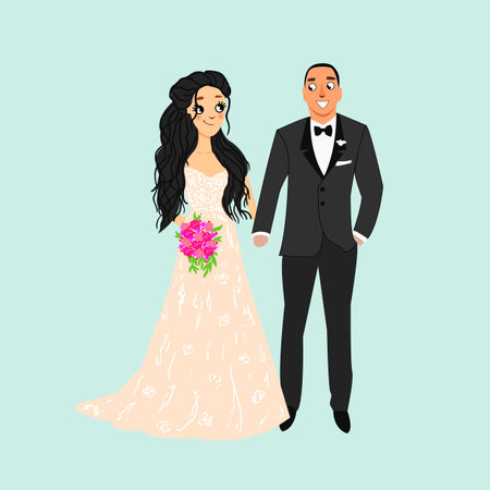 Bride and groom.Couple. Wedding card with the newlyweds. Isolated objects. Vector illustration.のイラスト素材