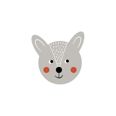 Bear black and white illustration with white floral elements. Cute cartoon character. Linocut style.のイラスト素材