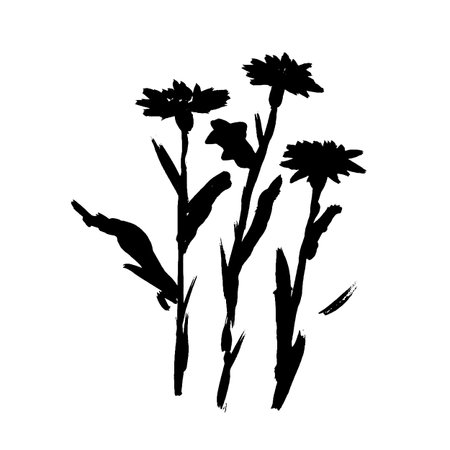 Grunge Flowers ink brush strokes. Flower abstract hand drawn brush ink stroke. Flower abstract hand drawn brush ink stroke. Vector illustrationのイラスト素材