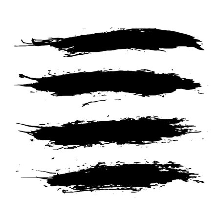 Black Brush strokes isolated on white background. Dry Brush Strokes and Scratches Retro Grunge Background. Vector brush stroke texture. Black ink, paint splatter.のイラスト素材