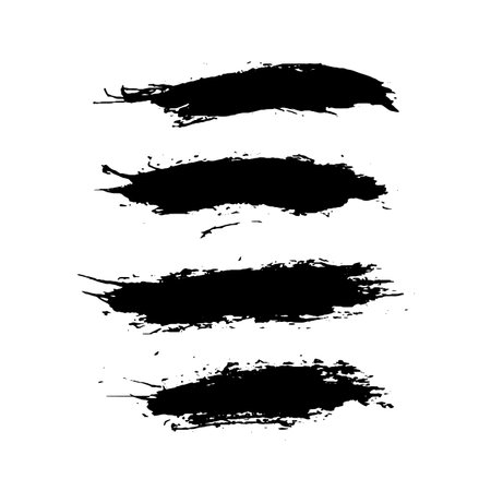 Black Brush strokes isolated on white background. Dry Brush Strokes and Scratches Retro Grunge Background. Vector brush stroke texture. Black ink, paint splatter.のイラスト素材