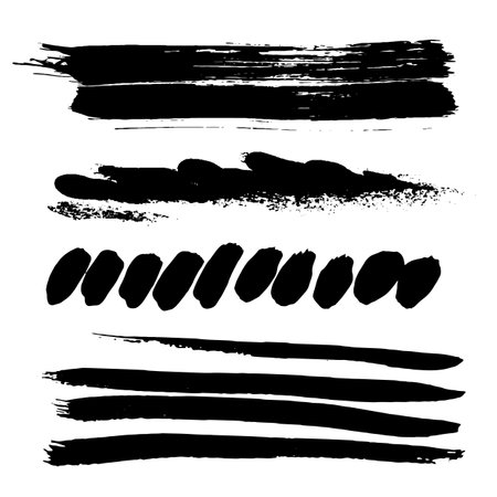 Black Brush strokes isolated on white background. Dry Brush Strokes and Scratches Retro Grunge Background. Vector brush stroke texture. Black ink, paint splatter.のイラスト素材