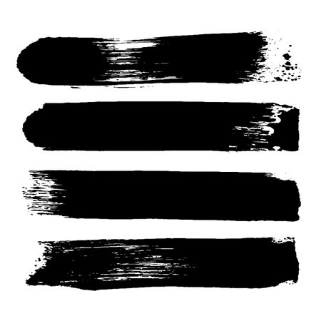 Black Brush strokes isolated on white background. Dry Brush Strokes and Scratches Retro Grunge Background. Vector brush stroke texture. Black ink, paint splatter.のイラスト素材
