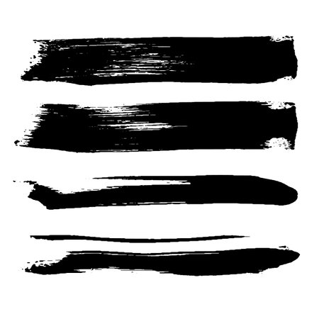Black Brush strokes isolated on white background. Dry Brush Strokes and Scratches Retro Grunge Background. Vector brush stroke texture. Black ink, paint splatter.のイラスト素材