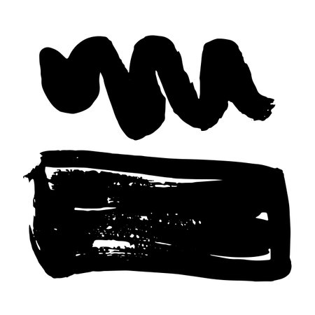 Black Brush strokes isolated on white background. Dry Brush Strokes and Scratches Retro Grunge Background. Vector brush stroke texture. Black ink, paint splatter.のイラスト素材