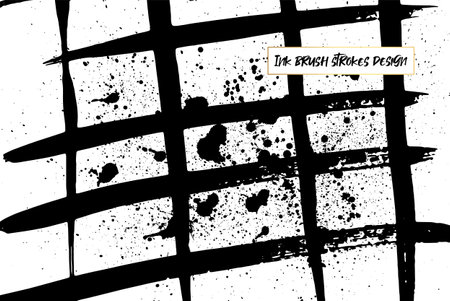 Ink brush strokes background. Grunge Brush strokes Background. Grunge texture Background. Abstract Black and white grunge texture. Vector brush stroke texture. Black ink, paint splatter.のイラスト素材