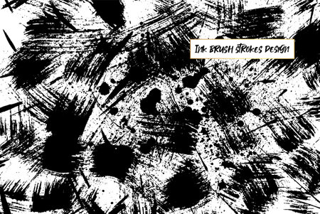 Ink brush strokes background. Grunge Brush strokes Background. Grunge texture Background. Abstract Black and white grunge texture. Vector brush stroke texture. Black ink, paint splatter.のイラスト素材