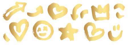 Gold Ink brush strokes. Golden Brush Stroke. Golden paint stains.Vector golden stain. Gold paint and ink brush strokes. Vector gold paint stroke setのイラスト素材