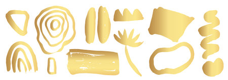 Gold Ink brush strokes. Golden Brush Stroke. Golden paint stains.Vector golden stain. Gold paint and ink brush strokes. Vector gold paint stroke setのイラスト素材