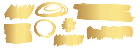 Gold Ink brush strokes. Golden Brush Stroke. Golden paint stains.Vector golden stain. Gold paint and ink brush strokes. Vector gold paint stroke setのイラスト素材