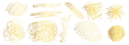 Gold Ink brush strokes. Golden Brush Stroke. Golden paint stains.Vector golden stain. Gold paint and ink brush strokes. Vector gold paint stroke setのイラスト素材