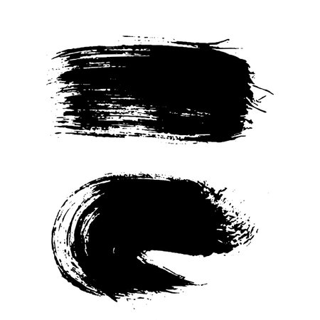 Grunge ink brush strokes elements. Black paint brush, stroke, line, grunge. Dirty textures of banners, boxes, frames and design elements. Black grunge brush stroke ink template collection.のイラスト素材