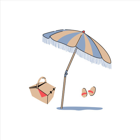 Beach umbrella. Vector illustrations isolated on white background. Summertime relax. Vacation, relax, holiday concept. Hand drawn. Trends unique styles.のイラスト素材
