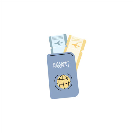 Passport and boarding pass. Air travel concept. Tourism. Vector illustration. Passport control concept. Passport with flight tickets. Travel document with boarding pass outline illustration.のイラスト素材