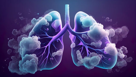 Human lungs in blue and pink colors. Realistic vector illustration.の写真素材