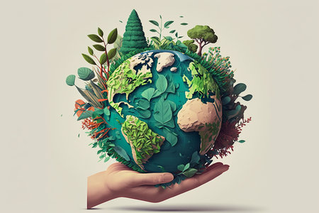Man holds the globe in his hand. earth planet day concept. Generative AIの素材
