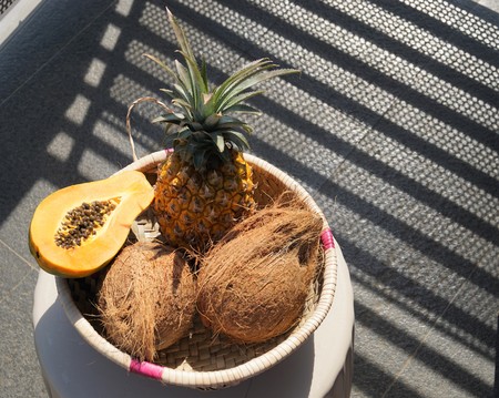 tropical fruit basketの写真素材