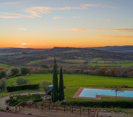 Sunset in Tuscany Italyの写真素材