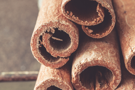 Macro photo of the ends of cinnamon sticks.の写真素材