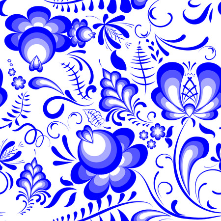 Vector blue floral seamless pattern in russian style gzhel. Traditional ornamentのイラスト素材