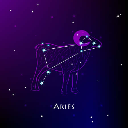 Aries Sign and the Constellation against a dark starry skyのイラスト素材