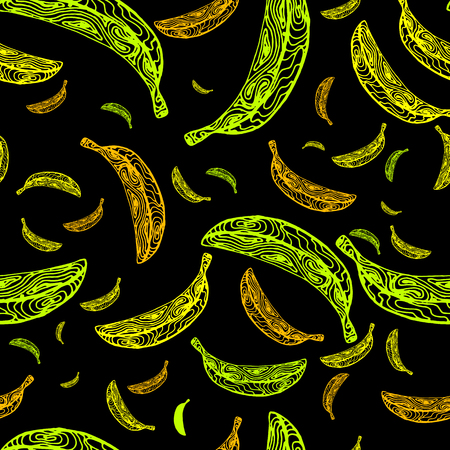 Seamless pattern with bananas on a black background. Vector illustration EPS and swatch for fabric or wrappingのイラスト素材