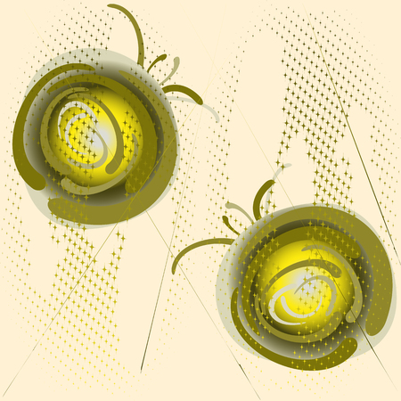 Green balls on sparkling halftone background. Abstract illustration,   illustration for icon design, poster, poster, advertisement, textiles, markets.のイラスト素材