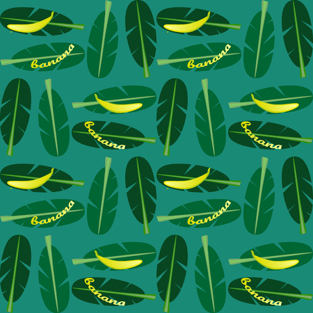 Seamless background with banana and banana palm leaves.のイラスト素材