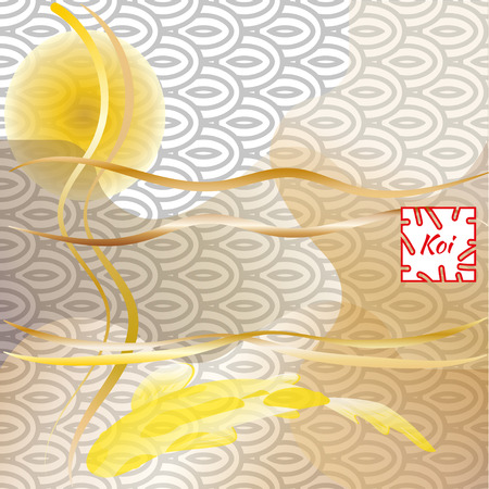 Pattern with fish and sunset, Koi carp on  traditional Japanese background. Monochrome pastel soft brown.のイラスト素材