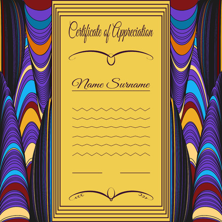 Certificate template with decorative luxury border and text. Vector illustration for design of an invitation, postcard, poster, flyer.のイラスト素材