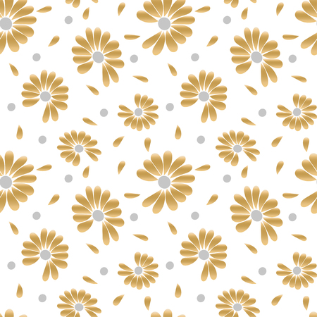 Summer golden seamless pattern. Chamomile flowers for fortune telling, love or not love. Vector drawing in fashionable colors.のイラスト素材