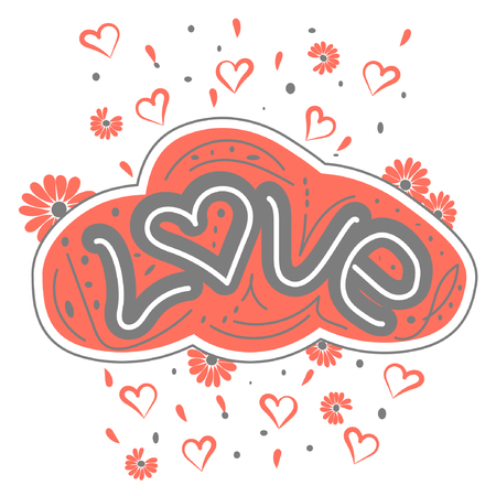 Love drawn letters with trendy pastel colors. Letters are decorated with flowers. Vector illustration for greeting card, t-shirt, banner, poster, flyer.  Clipart.のイラスト素材