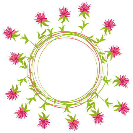 Summer round frame of clover flowers on  white background. Vector illustration for summer and spring posters, paintings, fabrics, web design, magazine.のイラスト素材